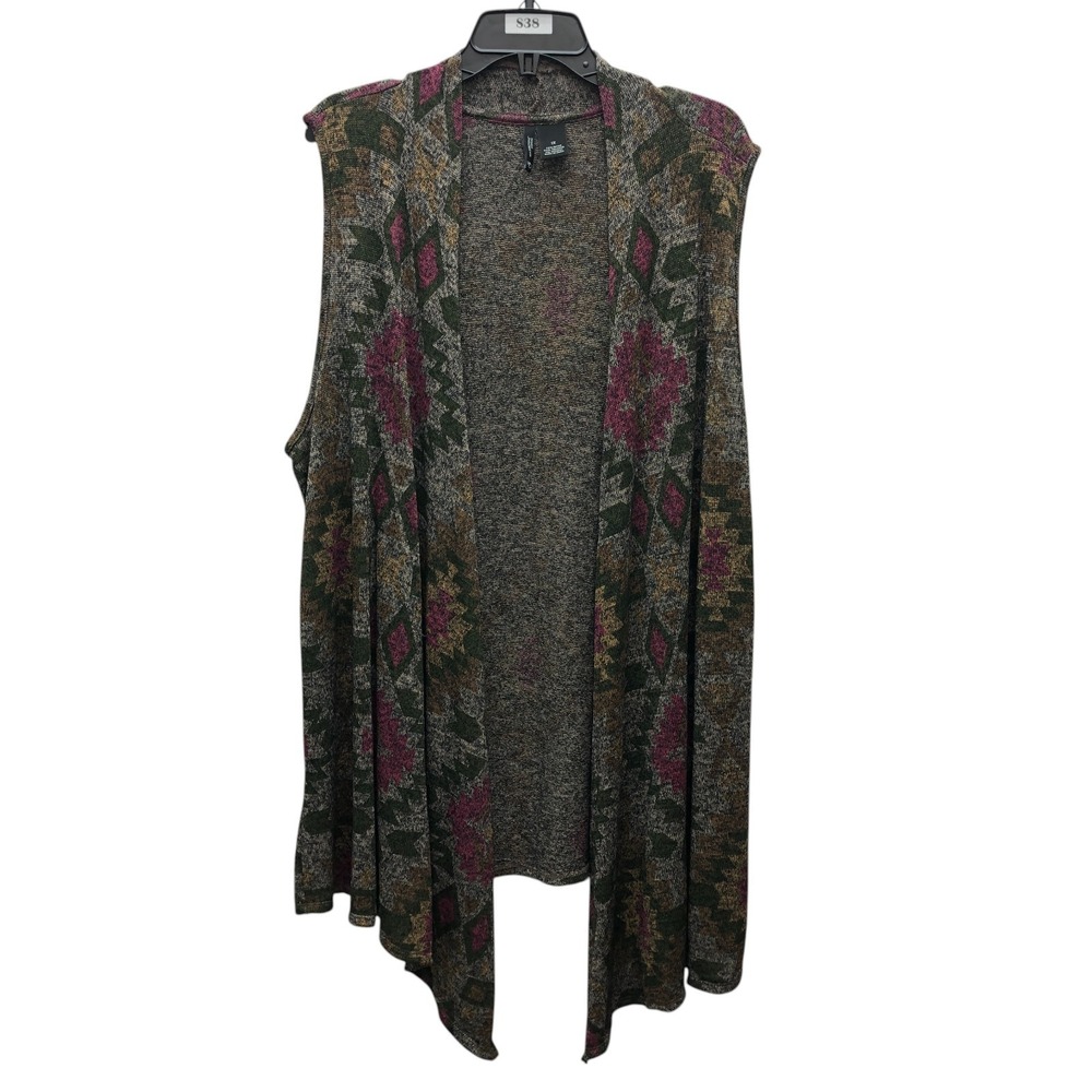 New Directions Vest Womens 1X Aztec Cardigan Sleeveless Boho Open Front Layering